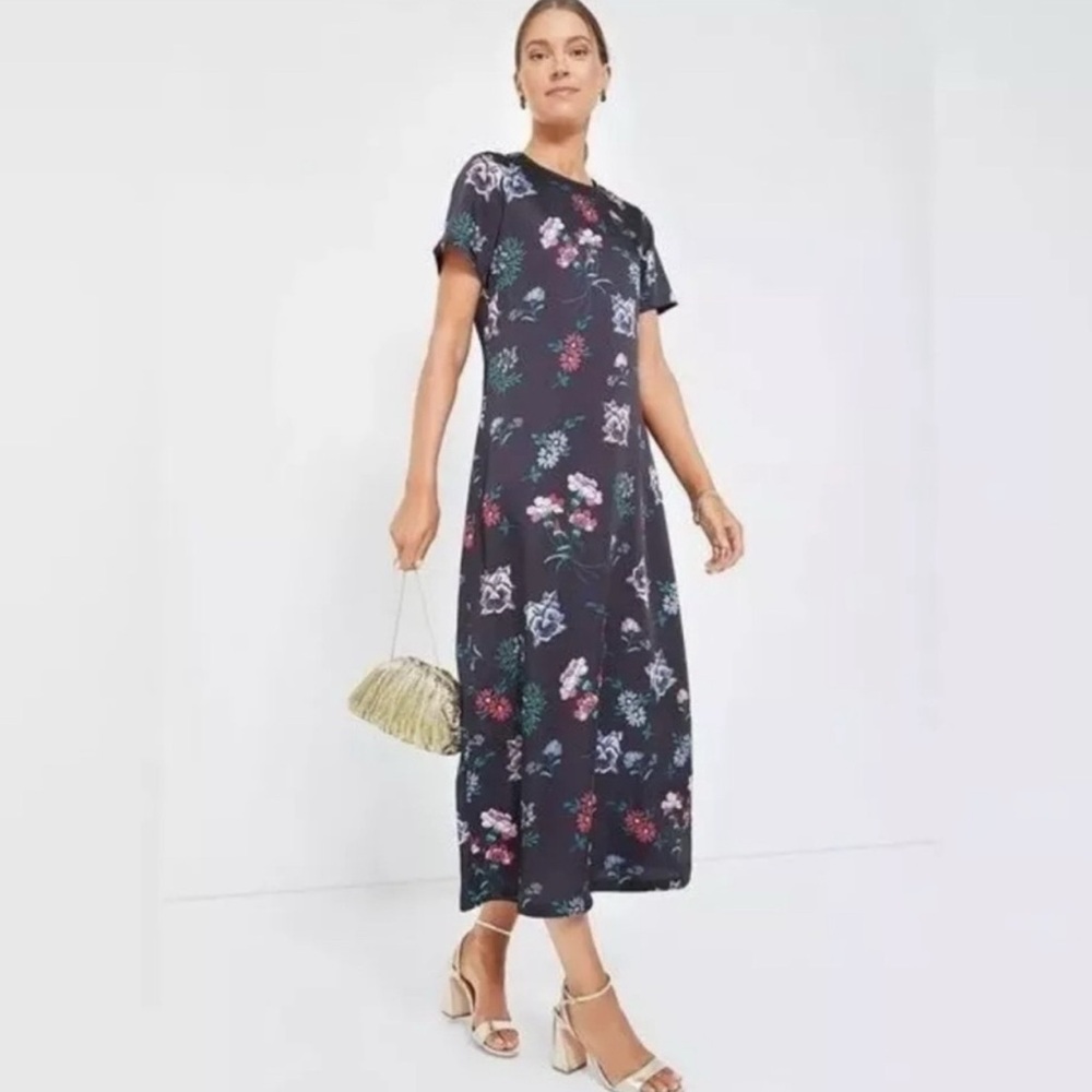 Tuckernuck Hyacinth House - Floral Black Silky Maxi Dress